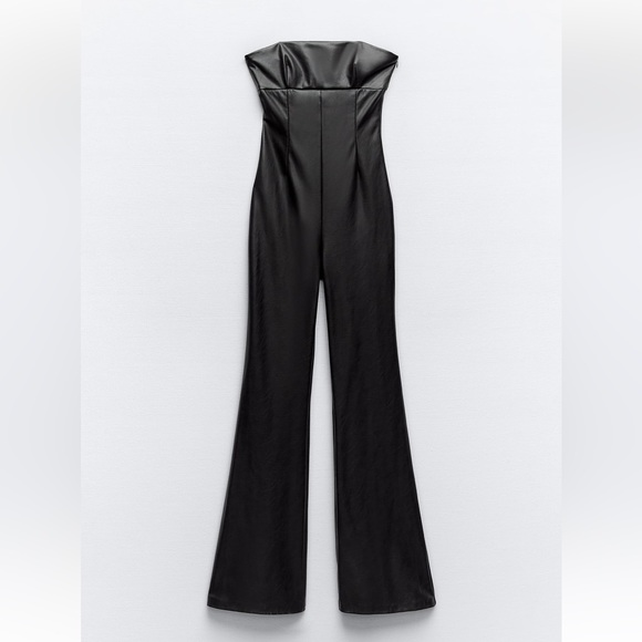ZARA STRAPLESS FAUX LEATHER JUMPSUIT 7901/255/015 - Picture 3 of 6